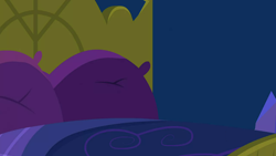 Size: 1280x720 | Tagged: safe, imported from derpibooru, screencap, cakes for the memories, spoiler:cakes for the memories, background, bed, bedroom, liminal space, no pony, scenic ponyville, twilight's castle
