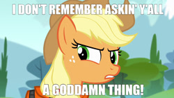 Size: 1280x720 | Tagged: safe, imported from derpibooru, applejack, caption, image macro, meme, movie reference, pulp fiction, quote, reference, samuel l jackson, text