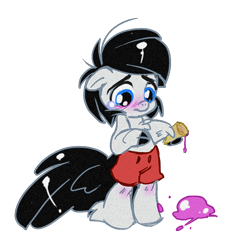 Size: 500x549 | Tagged: safe, artist:thegamercolt, imported from derpibooru, oc, oc only, oc:thegamercolt, anthro, earth pony, about to cry, clothes, cute, foal, food, ice cream, sad, shorts, simple background, solo, three fingers, transparent background, young