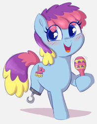 Size: 1146x1454 | Tagged: safe, artist:heretichesh, imported from derpibooru, oc, oc:piñata viva, earth pony, amputee, female, filly, hook, maracas, musical instrument, piñata, the implications are horrible