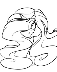 Size: 1080x1350 | Tagged: safe, artist:tessa_key_, imported from derpibooru, oc, oc only, pony, unicorn, bust, eye clipping through hair, eyelashes, female, horn, lineart, mare, monochrome, simple background, smiling, solo, unicorn oc, white background