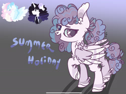 Size: 2218x1668 | Tagged: safe, artist:caramelbolt24, imported from derpibooru, oc, oc only, oc:summer holiday, pegasus, pony, unicorn, bust, clothes, ear fluff, feathered fetlocks, female, gradient background, horn, mare, offspring, open mouth, parents:oc x oc, pegasus oc, signature, smiling, unicorn oc, wings