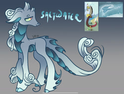 Size: 2198x1668 | Tagged: safe, artist:caramelbolt24, imported from derpibooru, oc, oc:saltwater, draconequus, hybrid, pony, windigo, crack ship offspring, ear fluff, gradient background, hoof fluff, interspecies offspring, leonine tail, looking back, male, offspring, parent:discord, parent:windigo, screencap reference, signature, windigo oc