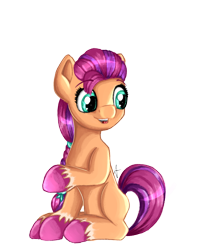 Size: 1497x1852 | Tagged: safe, artist:appleneedle, imported from derpibooru, sunny starscout, earth pony, pony, cute, female, g5, mare, open mouth, raised hoof, simple background, sitting, solo, sunnybetes, transparent background, unshorn fetlocks