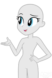 Size: 2100x3124 | Tagged: safe, artist:amgiwolf, imported from derpibooru, oc, oc only, equestria girls, bald, base, eyelashes, female, hand on hip, high res, open mouth, simple background, smiling, solo, transparent background