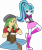 Size: 2822x3384 | Tagged: safe, artist:cloudy glow, artist:cloudyglow, artist:zeldarondl, edit, imported from derpibooru, sandalwood, sonata dusk, equestria girls, rainbow rocks, bongos, clothes, crossed legs, drumming, drums, duo, female, gem, male, microphone, miniskirt, musical instrument, pants, ponytail, sandata, shipping, shirt, shoes, simple background, siren gem, sitting, skirt, smiling, straight, transparent background, vector, vest