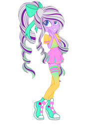 Size: 1280x1708 | Tagged: safe, artist:ocean-drop, imported from derpibooru, oc, oc only, oc:creme de la creme, dracony, hybrid, equestria girls, bow, clothes, female, freckles, hair bow, interspecies offspring, offspring, parent:rarity, parent:spike, parents:sparity, shirt, shoes, simple background, skirt, sneakers, solo, transparent background