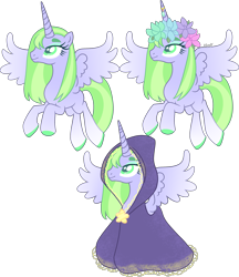 Size: 2674x3099 | Tagged: safe, artist:kurosawakuro, imported from derpibooru, oc, oc only, alicorn, pony, base used, cloak, clothes, female, floral head wreath, flower, mare, simple background, solo, transparent background