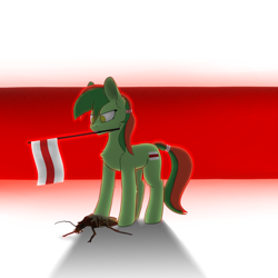 Size: 4000x4000 | Tagged: safe, artist:shturmpony, imported from derpibooru, cockroach, earth pony, insect, pony, angry, belarus, female, flag, holding a flag, mouth hold, politics, solo