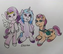 Size: 3527x3000 | Tagged: safe, artist:wrath-marionphauna, imported from derpibooru, izzy moonbow, pipp petals, sunny starscout, g5, pipp, traditional art