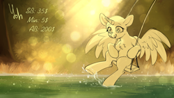 Size: 4000x2250 | Tagged: safe, artist:ls_skylight, imported from derpibooru, oc, alicorn, earth pony, pegasus, pony, unicorn, any gender, any race, any species, commission, female, male, swing, swinging, water, ych example, ych sketch, your character here