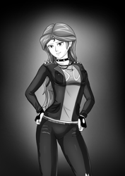 Size: 4961x7016 | Tagged: safe, alternate version, artist:symptom99, imported from derpibooru, sunset shimmer, human, equestria girls, clothes, female, monochrome, solo