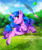 Size: 2286x2734 | Tagged: safe, artist:meqiopeach, imported from derpibooru, izzy moonbow, pony, unicorn, ball, blushing, bush, cloud, cute, cutie mark, fanart, female, fluffy, fluffy mane, g5, grass, green background, izzy's tennis ball, izzybetes, jewelry, jumping, magic, magic aura, mane, mare, my little pony, nature, simple background, sky, solo, sports, telekinesis, tennis, tennis ball, tennis racket, tree