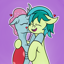 Size: 1300x1300 | Tagged: safe, artist:subleni, imported from derpibooru, ocellus, sandbar, changedling, changeling, earth pony, pony, cheek kiss, cute, female, heart, kiss on the cheek, kissing, male, ocelbar, shipping, straight