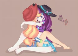 Size: 1900x1366 | Tagged: safe, artist:pby87, imported from derpibooru, applejack, rarity, equestria girls, equestria girls series, forgotten friendship, barefoot, clothes, feet, female, legs, lesbian, rarijack, shipping, swimsuit