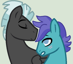 Size: 459x403 | Tagged: safe, artist:box-of-ideas, artist:jadeharmony, artist:jadethepegasus, imported from derpibooru, open skies, thunderlane, pegasus, pony, base used, blushing, eyes closed, gay, gray background, grin, kissing, male, shipping, simple background, smiling, stallion, thunderskies