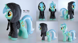 Size: 1975x1103 | Tagged: safe, artist:meplushyou, imported from derpibooru, lyra heartstrings, pony, unicorn, fanfic:background pony, clothes, dig the swell hoodie, hoodie, irl, photo, plushie, solo