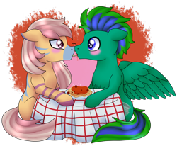 Size: 2353x1943 | Tagged: safe, artist:spokenmind93, imported from derpibooru, oc, oc only, oc:cygnus, oc:gale twister, pegasus, pony, zebra, blushing, boop, cygale, duo, female, food, male, noseboop, oc x oc, pasta, pegasus oc, shipping, simple background, spaghetti, spaghetti scene, straight, transparent background, wings, zebra oc