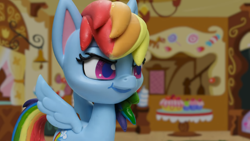 Size: 1920x1080 | Tagged: safe, artist:panhead537, imported from derpibooru, screencap, rainbow dash, pegasus, pony, cake off, my little pony: pony life, my little pony: stop motion short, female, g4.5, pony life, solo, stop motion, sugarcube corner