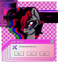 Size: 956x1036 | Tagged: safe, artist:lazerblues, imported from derpibooru, oc, oc:miss eri, black and red mane, two toned mane, vaporwave