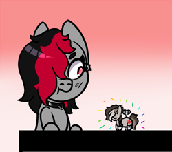 Size: 823x729 | Tagged: safe, artist:lazerblues, imported from derpibooru, oc, oc:kitkat, oc:miss eri, black and red mane, toy, two toned mane