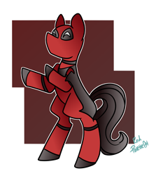 Size: 2259x2656 | Tagged: safe, artist:redpalette, imported from derpibooru, oc, earth pony, pony, bipedal, clothes, costume, crossover, deadpool, earth pony oc, hind legs, marvel, ponified