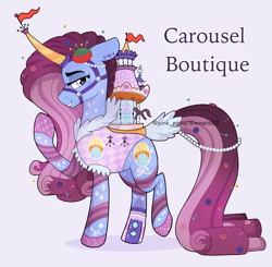 Size: 2742x2688 | Tagged: safe, artist:emera33, artist:pink-pone, imported from derpibooru, building pony, object pony, original species, pony, unicorn, bridle, carousel boutique, female, horn, house, mare, ponified, ponified building, solo, tack