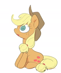Size: 1728x2048 | Tagged: safe, artist:noupu, imported from derpibooru, applejack, earth pony, pony, cowboy hat, female, hat, mare, simple background, sitting, solo, white background
