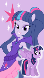 Size: 1000x1750 | Tagged: safe, artist:theroyalprincesses, imported from derpibooru, twilight sparkle, alicorn, pony, equestria girls, alternate design, clothes, dress, eyeshadow, human ponidox, lipstick, makeup, self ponidox, sleeveless, twilight sparkle (alicorn)