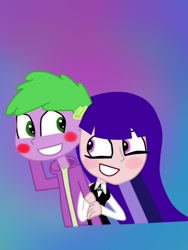 Size: 540x720 | Tagged: artist needed, source needed, safe, imported from derpibooru, spike, human, arm grab, blushing, crossover, crossover shipping, dc superhero girls, human spike, humanized, looking at you, shipping, smiling, smiling at you, zatanna, zatannaxspike, zataspike, zee zatara, zeezataraxspike