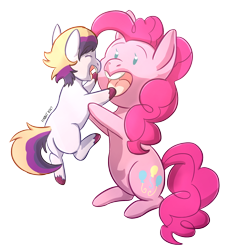 Size: 1600x1740 | Tagged: safe, artist:foxhatart, imported from derpibooru, pinkie pie, oc, oc:blueberry jam, earth pony, pony, colt, male, simple background, tongue out, transparent background