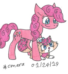 Size: 705x772 | Tagged: safe, artist:cmara, imported from derpibooru, pinkie pie, cat, earth pony, pony, crossover, friendshipping, littlest pet shop, sugar sprinkles