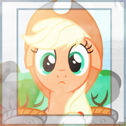 Size: 563x564 | Tagged: safe, edit, edited screencap, imported from derpibooru, screencap, applejack, earth pony, pony, applebuck season, applejack's hat, big eyes, cowboy hat, cropped, cute, female, floppy ears, hat, icon, jackabetes, looking at you, mare, profile picture, solo, solo focus, tree