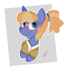 Size: 3496x3832 | Tagged: safe, artist:groomlake, imported from derpibooru, frazzle rock, earth pony, pony, colored, cute, female, freckles, glasses, gray background, mare, simple background, solo, solo female