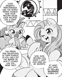 Size: 1063x1313 | Tagged: safe, artist:nekoshiei, imported from derpibooru, fluttershy, zecora, pegasus, pony, zebra, my little pony: the manga, spoiler:manga, spoiler:manga3, duo, duo female, female, mare, monochrome, my little pony: the manga volume 3