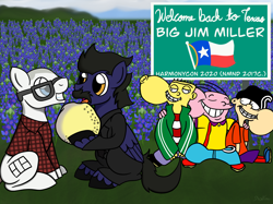 Size: 2732x2048 | Tagged: safe, artist:captshowtime, imported from derpibooru, oc, oc:detective justice, earth pony, pegasus, background, cartoon, cartoon network, clothes, commission, crossover, ed edd n eddy, glasses, harmony con, harmonycon, jawbreaker, jim miller, necktie, shirt, suite, texas