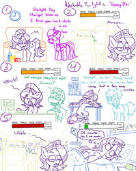 Size: 4779x6013 | Tagged: safe, artist:adorkabletwilightandfriends, imported from derpibooru, starlight glimmer, twilight sparkle, zephyr breeze, oc, oc:ellen, alicorn, earth pony, pegasus, pony, unicorn, comic:adorkable twilight and friends, adorkable, adorkable twilight, bed, bedroom, break room, butt, buttcheeks, car, cashier, checkstand, chips, clock, comic, couch, cute, day, dimples, dimples of venus, dork, driving, food, grocery store, groggy, humor, insomnia, kite, lying down, meter, night, nostril flare, nostrils, open mouth, peanut butter, pillow, plot, reminder, sitting, sleeping, sleepy, slice of life, snacks, soda, table, tired, too real, twilight sparkle (alicorn), volvo, work, yawn
