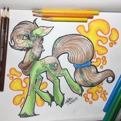 Size: 1080x1080 | Tagged: safe, artist:moshi.poni, imported from derpibooru, oc, oc only, pony, female, mare, neckerchief, signature, smiling, solo, traditional art, unshorn fetlocks