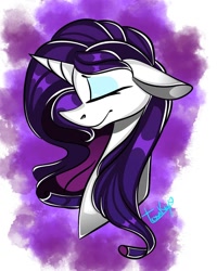 Size: 1080x1350 | Tagged: safe, artist:tessa_key_, imported from derpibooru, rarity, pony, unicorn, abstract background, bust, colored, eyes closed, female, horn, makeup, mare, signature, smiling, solo