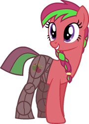 Size: 623x865 | Tagged: safe, artist:pegasski, artist:shiibases, artist:twiily-bases, imported from derpibooru, oc, oc only, oc:applestarr, earth pony, pony, amputee, base used, braid, earth pony oc, eyelashes, female, grin, looking back, mare, prosthetic limb, prosthetics, simple background, smiling, solo, transparent background, vector