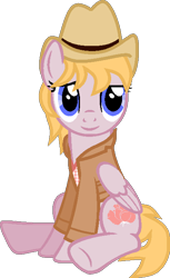 Size: 419x685 | Tagged: safe, artist:pegasski, imported from derpibooru, oc, oc only, oc:whiskey rose, pegasus, pony, fallout equestria, base used, clothes, cowboy hat, eyelashes, female, hat, mare, pegasus oc, ponified, simple background, sitting, smiling, solo, transparent background, underhoof, vector, wings
