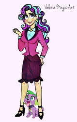 Size: 936x1476 | Tagged: safe, artist:baekgup edits, artist:valeriamagicart, edit, imported from derpibooru, spike, starlight glimmer, dog, human, equestria girls, adorasexy, between legs, blushing, bouquet, breasts, clothes, cute, duo, eyes on the prize, female, flower, high heels, humanized, looking up, lucky bastard, male, older, older starlight glimmer, sexy, shipping, shoes, size difference, skirt, sparlight, spike the dog, straight, tongue out