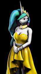 Size: 1216x2160 | Tagged: safe, artist:litterpaws, derpibooru exclusive, imported from derpibooru, princess celestia, anthro, 3d, breasts, busty princess celestia, clothes, dress, female, hands in lap, source filmmaker, wingless, wingless anthro