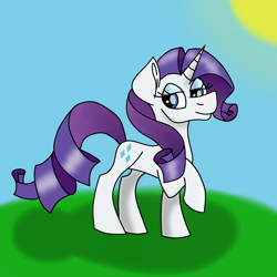 Size: 2048x2048 | Tagged: artist needed, safe, imported from derpibooru, rarity, pony, unicorn, day, female, lidded eyes, mare, raised leg, smiling, solo, sun