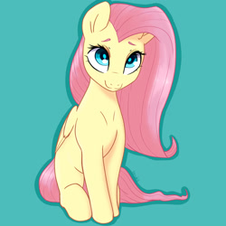 Size: 3000x3000 | Tagged: dead source, safe, artist:bunchedupletters, artist:hrukii, imported from derpibooru, fluttershy, pegasus, pony, cute, daaaaaaaaaaaw, green background, looking at you, shyabetes, simple background, sitting, solo, trace