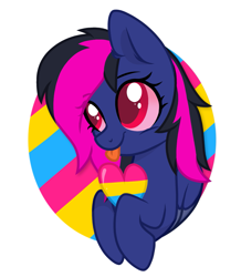 Size: 1045x1200 | Tagged: safe, artist:froyo15sugarblast, imported from derpibooru, oc, oc only, oc:mistic spirit, original species, pegasus, pony, :p, base used, cybernetic eyes, cybernetic pony, cybernetic wings, eye clipping through hair, halfbody, pansexual pride flag, pride, pride flag, remake, simple background, solo, tongue out, white background, wings