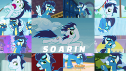 Size: 1280x721 | Tagged: safe, edit, edited screencap, editor:quoterific, imported from derpibooru, screencap, fleetfoot, misty fly, soarin', pegasus, pony, newbie dash, rainbow falls, rarity investigates, sonic rainboom (episode), the best night ever, clothes, compilation, cute, eating, eyes closed, female, flying, food, goggles, looking down, male, open mouth, pie, raised hoof, shocked, soarinbetes, teeth, that pony sure does love pies, trio, uniform, wonderbolts, wonderbolts uniform