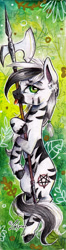 Size: 588x2220 | Tagged: safe, artist:lailyren, imported from derpibooru, oc, oc only, oc:cahan, pony, zebra, :p, pentagram, poleaxe, solo, tongue out, zebra oc