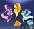 Size: 2000x1700 | Tagged: safe, artist:plaguemare, imported from derpibooru, adagio dazzle, aria blaze, sonata dusk, seapony (g4), /mlp/, adoragio, ariabetes, cute, dazzlebetes, drawthread, female, fins, group shot, happy, looking at you, mare, one eye closed, seaponified, siblings, sisters, smiling, sonatabetes, species swap, swimming, the dazzlings, wink, winking at you