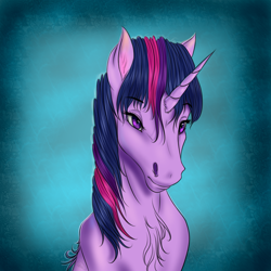 Size: 2160x2160 | Tagged: safe, artist:crazyaniknowit, imported from derpibooru, twilight sparkle, pony, bust, hoers, portrait, solo